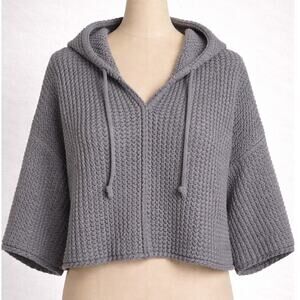 POL Gray Waffle Knit Hooded Sweater S Cropped Boxy Hoodie Lightweight